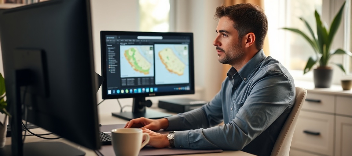 A real estate wholesaler uses multiple online tools on dual monitors to analyze property data for valuation.