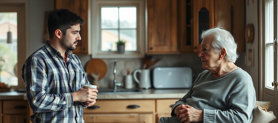 A real estate wholesaler actively listening to a motivated seller in a home, demonstrating empathy and building rapport during a negotiation.