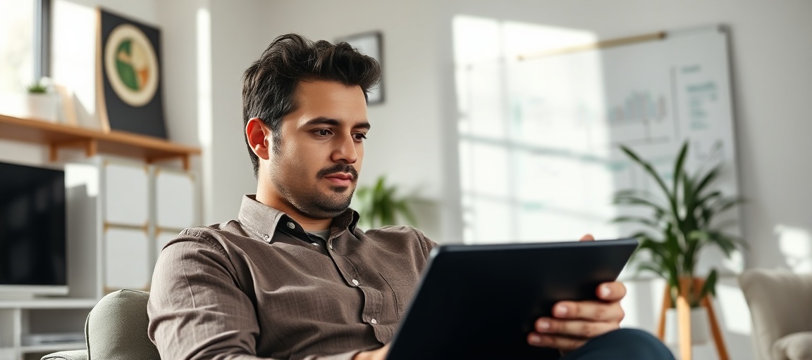 A real estate investor managing deals on a laptop, demonstrating focused project management in a home office.