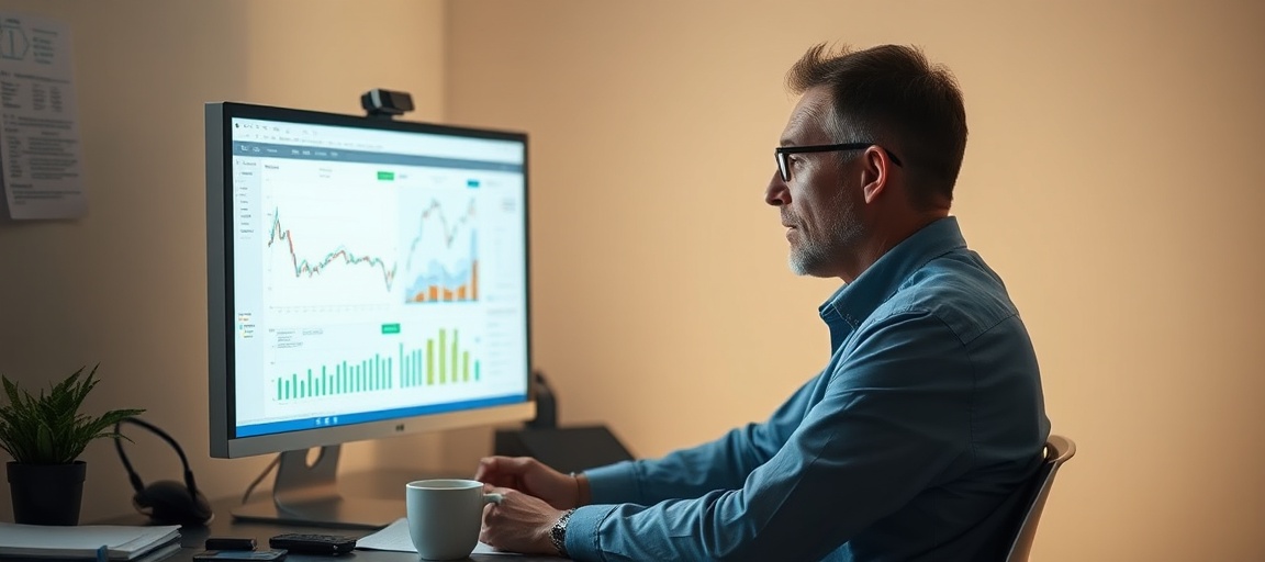 A focused real estate wholesaler analyzing property data on multiple screens, surrounded by notes and a coffee, embodying efficient deal analysis.